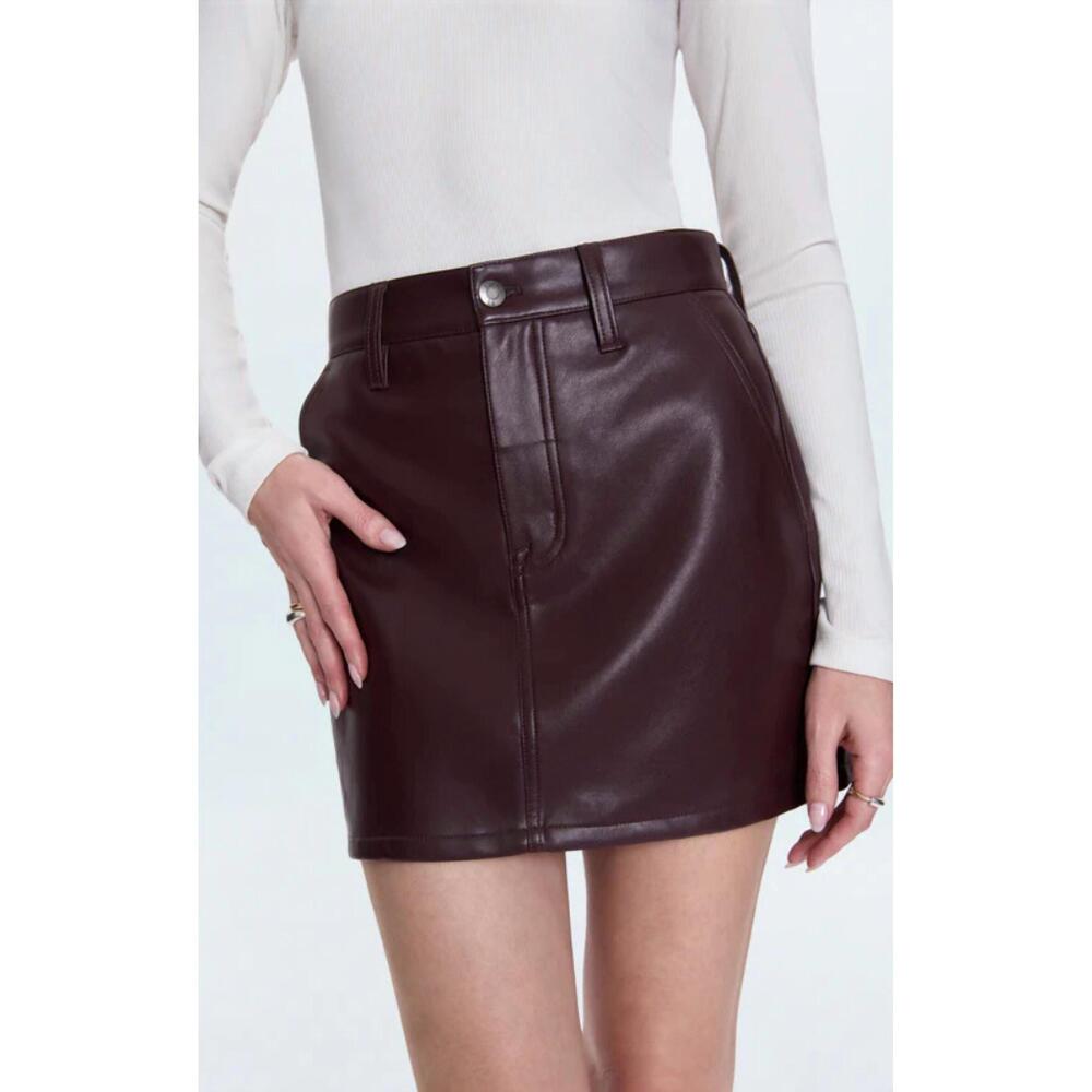 pistola Dark Brown Faux Leather Mini Skirt
